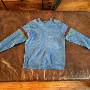 Men's Blue Sweater with Multicolor Stripes